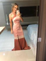 Vestido Tricolor Com Fenda Rose Vestido Tricolor Com Fenda Rose