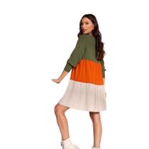 Vestido tricolor manga longa tem P