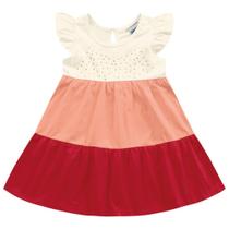 Vestido Tricolor Vermelho Pessego E Off White Kiko E Kika