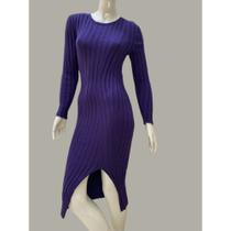 Vestido Tricot Fenda Estilo Elegante Outono Inverno Longo Midi Modal Vestido Tricot Fenda Estilo Elegante Outono Inverno Longo Midi Modal