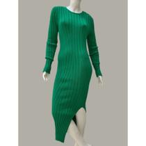 Vestido Tricot Fenda Estilo Elegante Outono Inverno Longo Midi Modal Vestido Tricot Fenda Estilo Elegante Outono Inverno Longo Midi Modal
