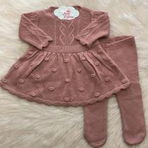 Vestido Tricot Maternidade Infantil Bebê Menina Pipoca