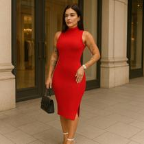 Vestido Tricot Modal Midi Sem Manga F081 - Vermelho - U