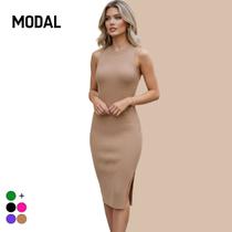 Vestido Tricot Modal Midi Sem Manga