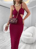 Vestido Tricot Sereia Escamas Aberto Lateral Vazado Decote
