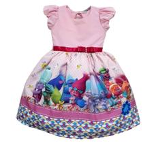 Vestido Trolls Rosa Luxo infantil Vestido Trolls Rosa Luxo infantil