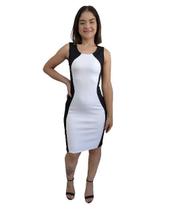 Vestido Tubinho Bicolor Moda Evangélica Frente Branca