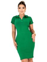 Vestido tubinho feminino canelado verao gola polo elegante casual