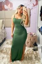 Vestido Tubinho Feminino Longo com Fendas Laterais Em Malha Canelada - Vinha Fashion