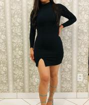 vestido tubinho fenda manga longa com fenda , Vivi Rangel