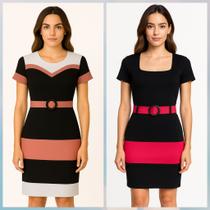 Vestido tubinho malha canelada M com cinto moda evangélica