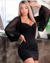 vestido Tubinho Manga longa em tule vestido Tubinho Manga longa em tule