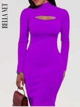 Vestido Tubinho Manga Longa Gola Alta Decotado Moda Gringa - Fúcsia - M Vestido Tubinho Manga Longa Gola Alta Decotado Moda Gringa - Fúcsia - M