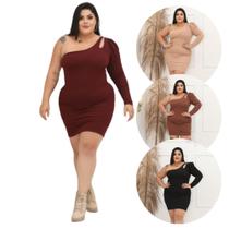 Vestido Tubinho Manga Única Bufante Curve Size Ana Ruga Plus Vestido Tubinho Manga Única Bufante Curve Size Ana Ruga Plus
