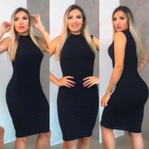 Vestido Tubinho Midi Canelado Gola Alta Evangélica Verão Vestido Tubinho Midi Canelado Gola Alta Evangélica Verão