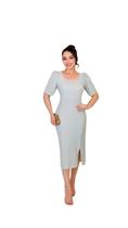 Vestido Tubinho Midi Elegante em Malha Tricot com Brilho Cor:CinzaTamanho:M Vestido Tubinho Midi Elegante em Malha Tricot com Brilho Cor:CinzaTamanho:M