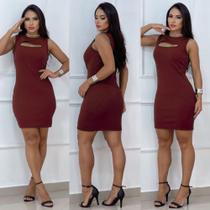 Vestido Tubinho Midi Feminino Tecido Anarruga com Decote