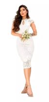 Vestido Tubinho Midi Noiva Casamento Civil Renda Branco - Socorre Madrinhas