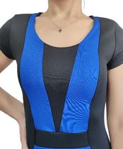 Vestido Tubinho Midi Secretária Preto e Azul Moda Evangélica Cristã