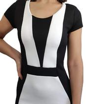 Vestido Tubinho Midi Secretária Preto e Branco Moda Evangélica Cristã