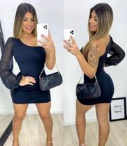 Vestido tubinho preto com manga bufante Vestido tubinho preto com manga bufante