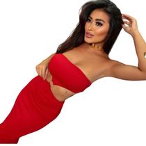 Vestido Tubinho sem alça Midi Detalhe Argola