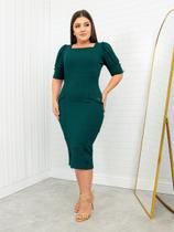 Vestido Tubinho Social Elegante com Fenda e Botões