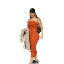 Vestido Tubinho Tecido em Ribana Cor terracota