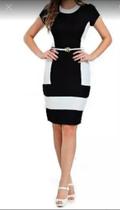 Vestido Tubo Justo Preto e Branco Moda Evangélica Neoprene