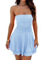 Vestido Tubo MISSACTIVER sem Alças - Azul Celeste com Cintura Franzida