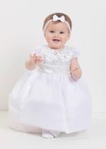 Vestido Tule Batizado Luxo Bebê Menina Branco Lessa B9031