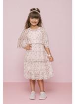 Vestido Tule Floral Babado Pituchinhus