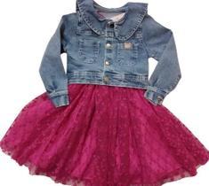 Vestido Tule Menina Luxo + Jaqueta Jeans Lessa Kids Rf B8966