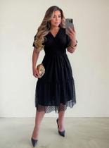 Vestido Tulê Poà Terra Prometida Estampado Cor:PretoTamanho:G
