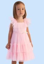 Vestido Tule Rosa Babados Summer Petit Cherie