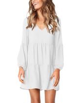 Vestido túnica Amoretu com decote em V Loose Shift Mini 2024 branco para mulheres