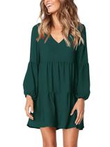 Vestido túnica Amoretu com decote em V Swing Shift Green para mulheres