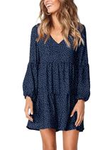 Vestido túnica Amoretu Swing Shift Polka Dot Navy para mulheres