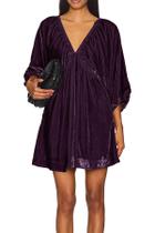 Vestido túnica R.Vivimos Velvet 2026 Trendy Sexy com decote em V roxo Vestido túnica R.Vivimos Velvet 2026 Trendy Sexy com decote em V roxo