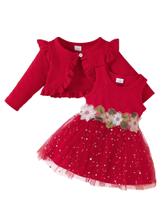 Vestido Tutu de lantejoulas vermelhas Renotemy Baby Girls com cardigã Vestido Tutu de lantejoulas vermelhas Renotemy Baby Girls com cardigã