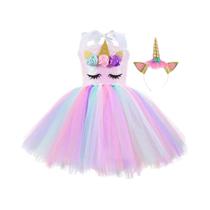 Vestido Tutu de Unicórnio Pastel para Meninas - Festa de Aniversário, Halloween e Cosplay