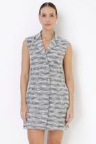 Vestido tweed branco e preto com det. botões frente, 73% poliéster 26% algodão 1% elastano, forro