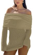 Vestido Unybwonn Knit Crochet Mesh Mini Bodycon Off Shoulder Vestido Unybwonn Knit Crochet Mesh Mini Bodycon Off Shoulder