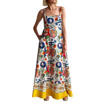 Vestido UOFOCO com desenhos pintados coloridos com alça espaguete para mulher