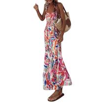 Vestido UOFOCO Tropical Spaghetti Spaghetti Spaghetti com design colorido