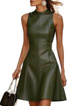 Vestido utcoco PU de material sintético verde sem mangas para mulheres
