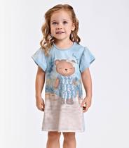Vestido Verão Menina Midi Com Estampa Trick Nick Azul
