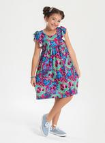 Vestido Verão Menina Pink com Manga Babado Corações tie-dye