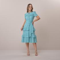 Vestido Verde Água Midi Bordado com Babados Gislaine Tatá Martello COR:VERDE AGUATAAMANHO:M