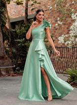 Vestido Verde Menta com babado no Ombro Evasê Tamanho 40 Vestido Verde Menta com babado no Ombro Evasê Tamanho 40